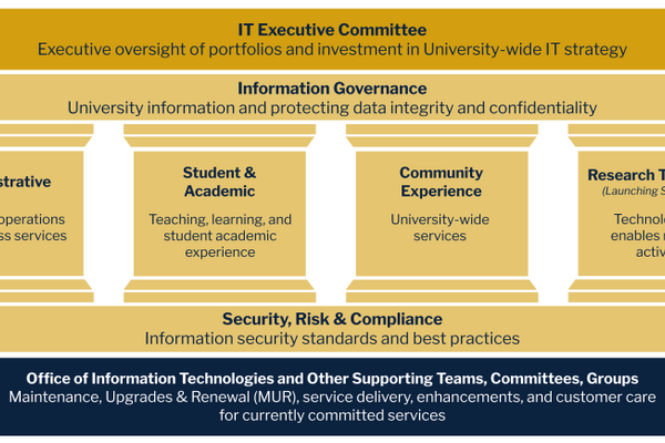 A depiction of the IT Stewardship program with pillars and levels describing the committees.